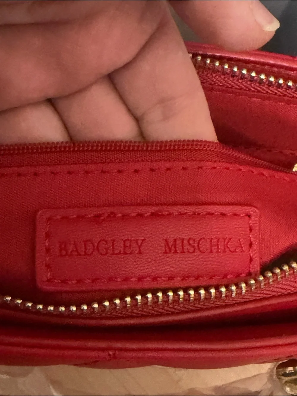 Badgley Mischka Red Quilted Satchel with Gold Accents